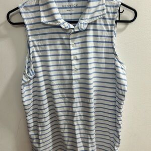 RENWICK Womens Blue White Stripe Sleeveless Collared Polo Shirt Size M